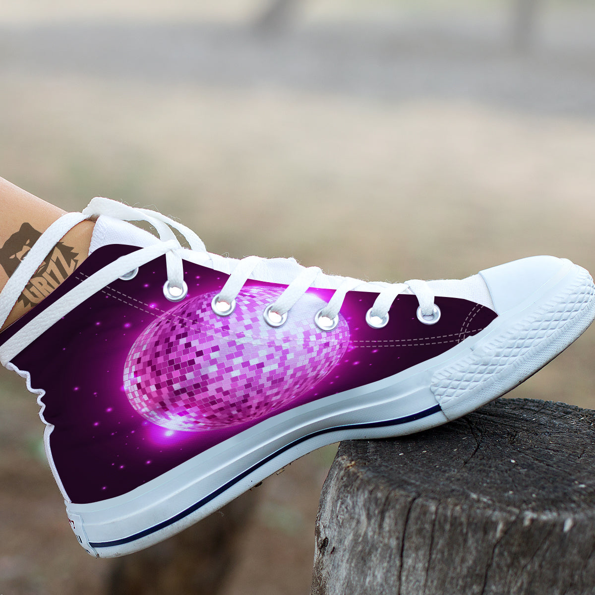 Disco Ball Light Pink Print White High Top Shoes-grizzshop