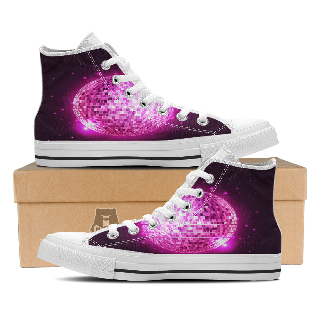 Disco Ball Light Pink Print White High Top Shoes-grizzshop