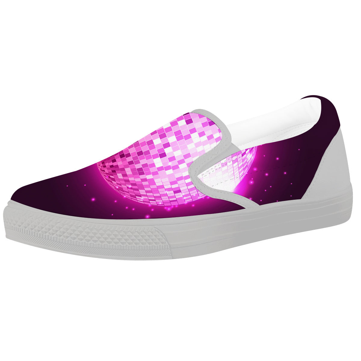 Disco Ball Light Pink Print White Slip On Shoes-grizzshop