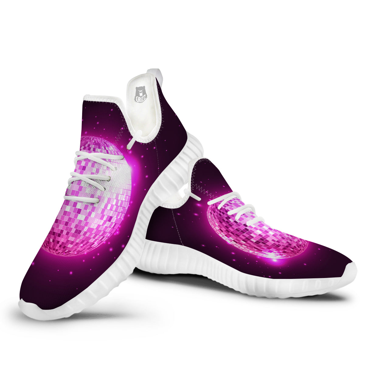 Disco Ball Light Pink Print White Walking Shoes-grizzshop