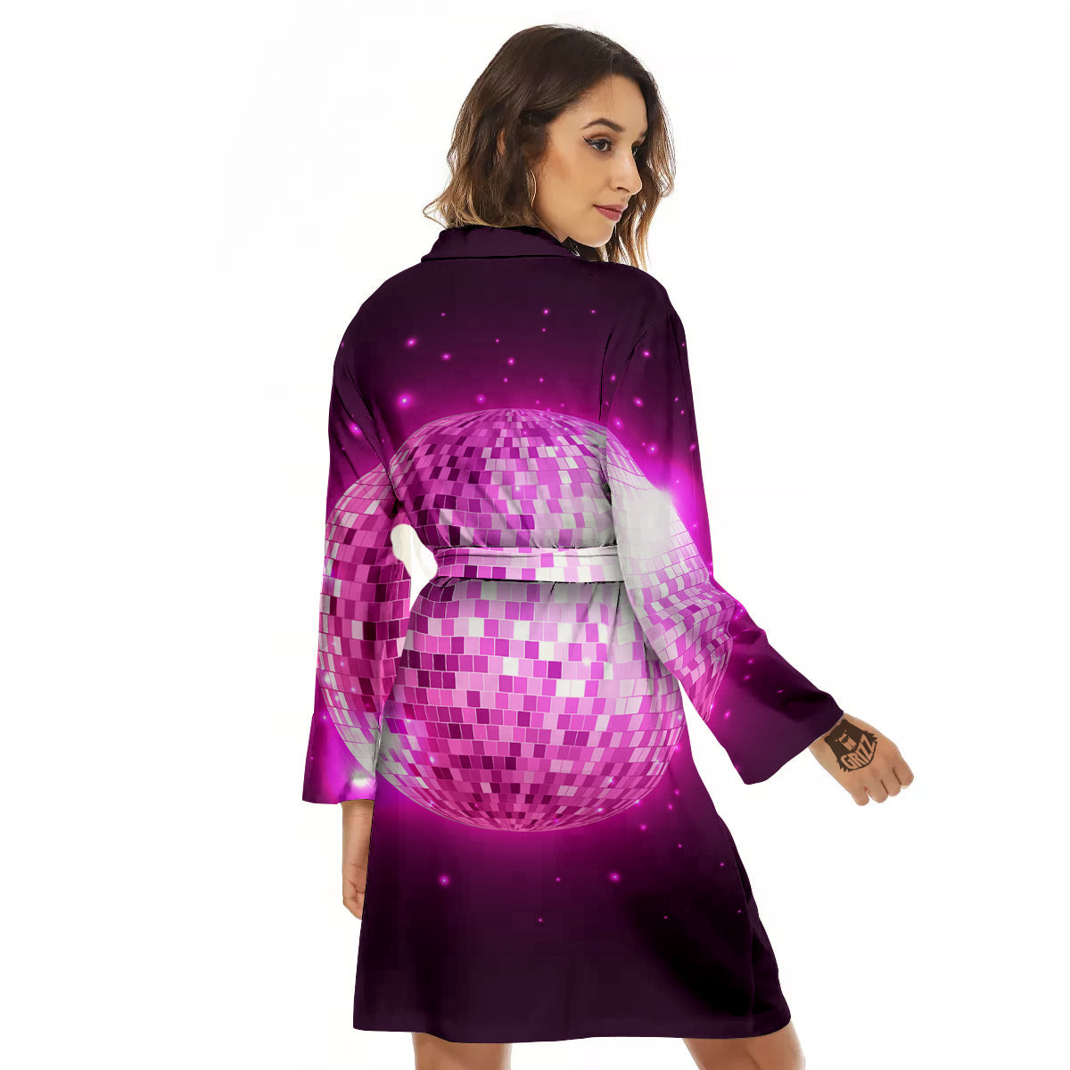 Disco Ball Light Pink Print Women's Robe-grizzshop