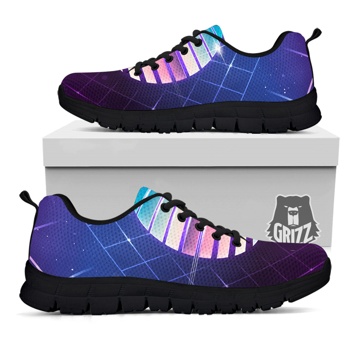 Disco Ball Purple Light Print Black Sneaker-grizzshop