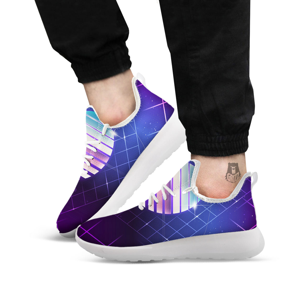 Disco Ball Purple Light Print White Athletic Shoes-grizzshop