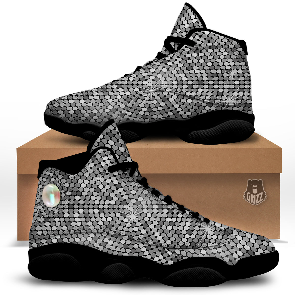 Disco Ball Texture Print Black Basketball Shoes-grizzshop