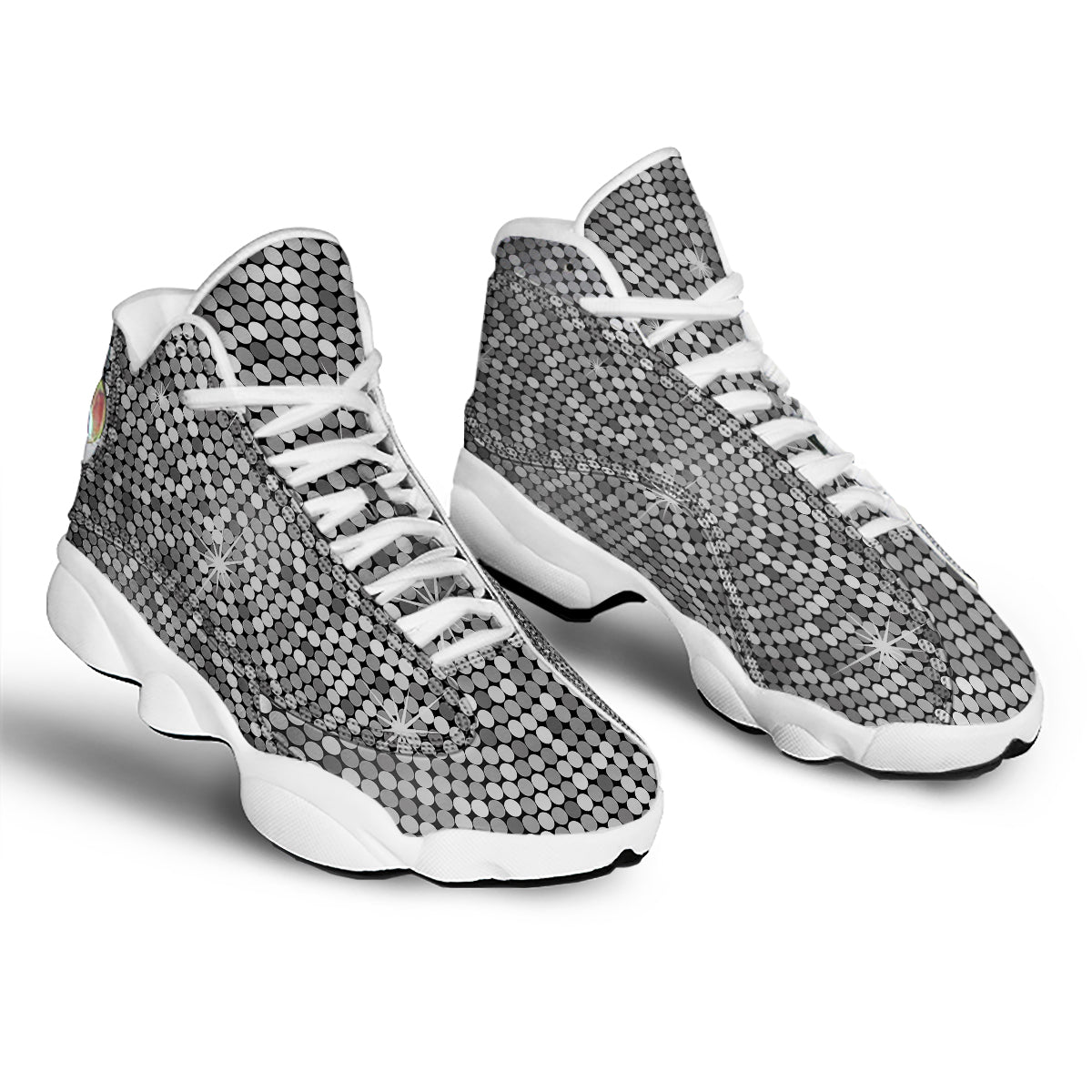 Disco Ball Texture Print White Basketball Shoes-grizzshop
