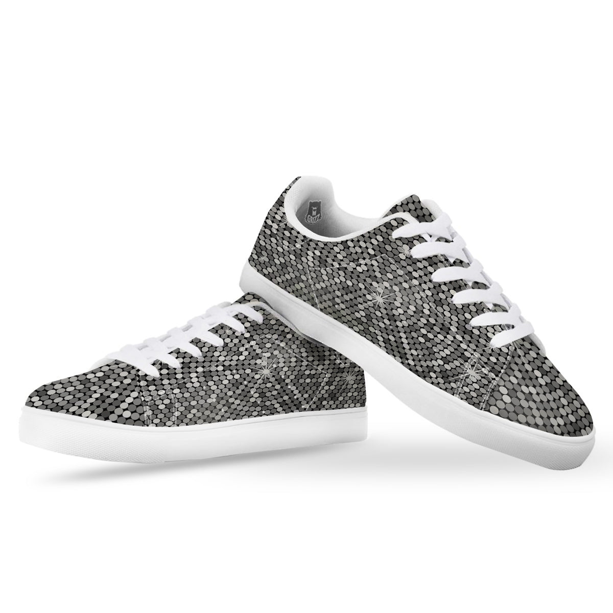 Disco Ball Texture Print White Low Top Sneakers-grizzshop
