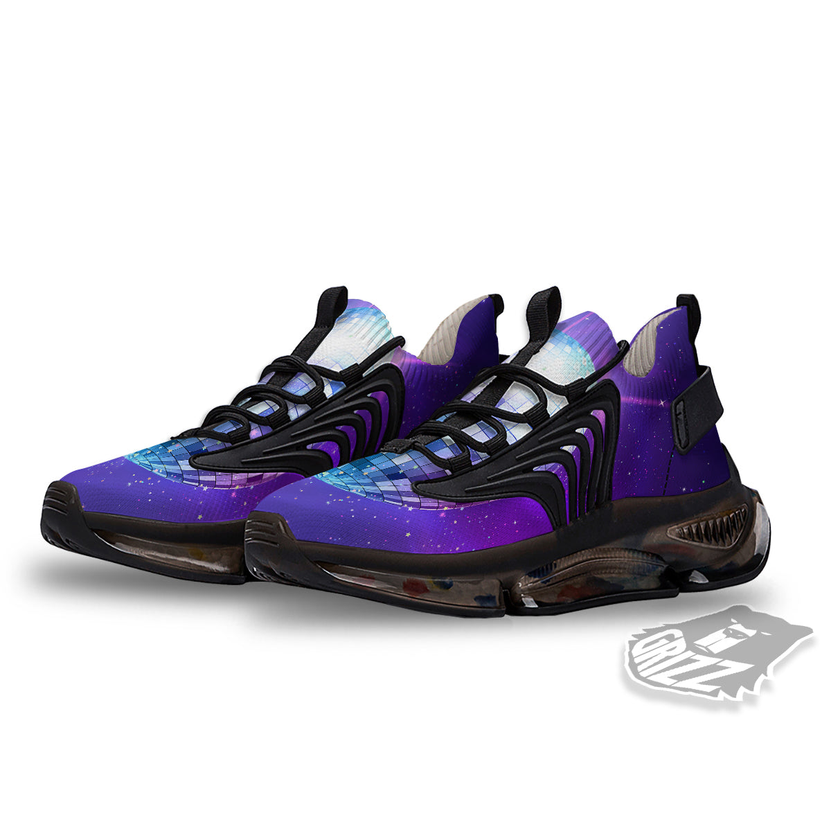 Disco Ball Ultraviolet Print Black Gym Shoes-grizzshop