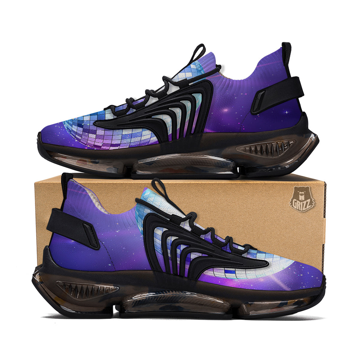 Disco Ball Ultraviolet Print Black Gym Shoes-grizzshop