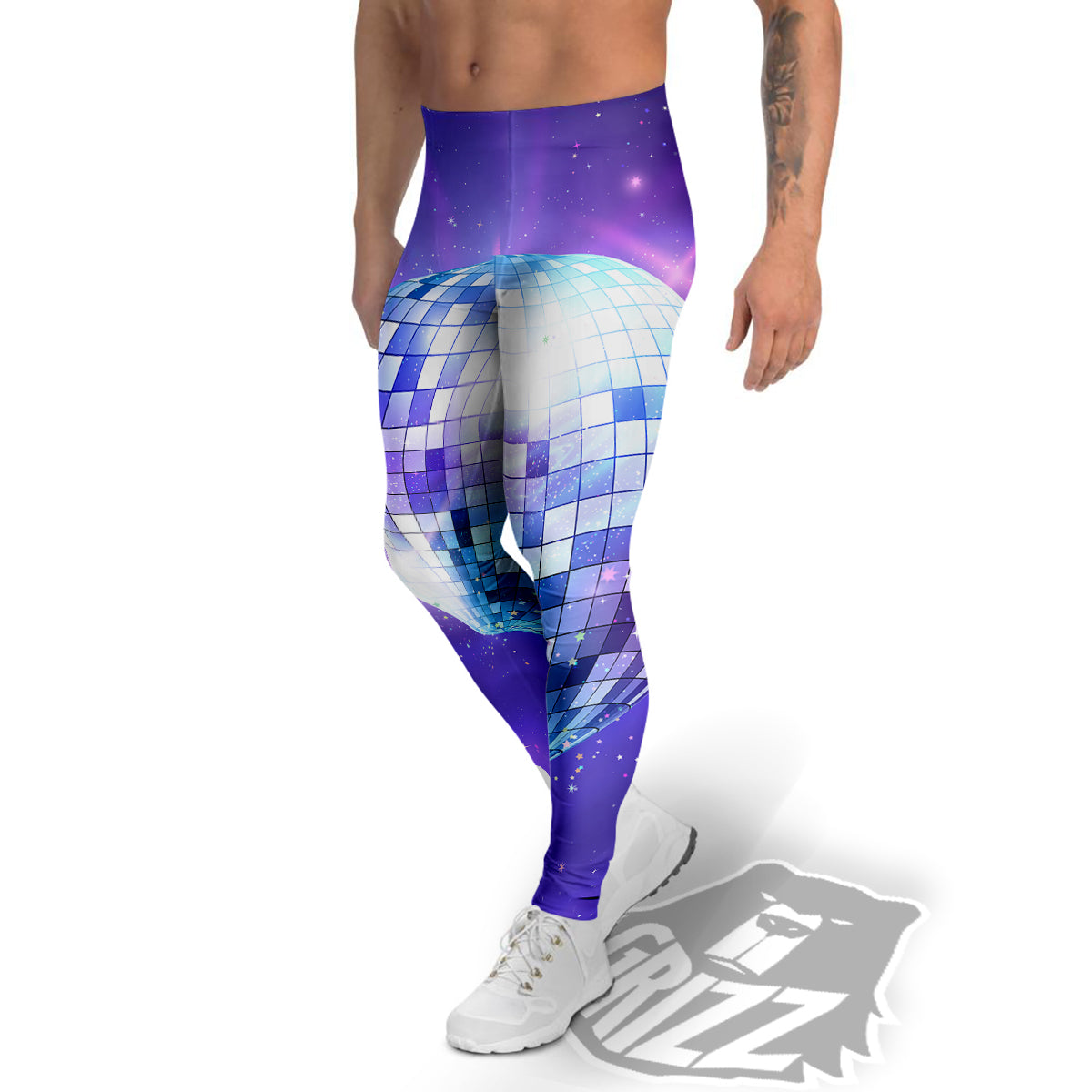 Disco Ball Ultraviolet Print Men's Leggings-grizzshop