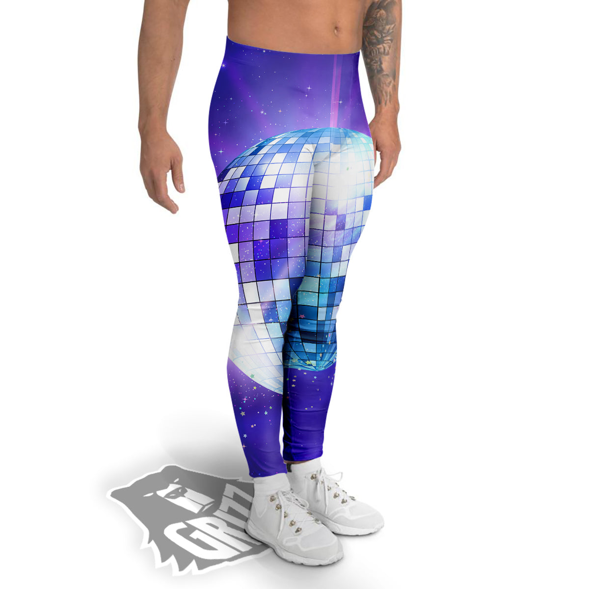 Disco Ball Ultraviolet Print Men's Leggings-grizzshop