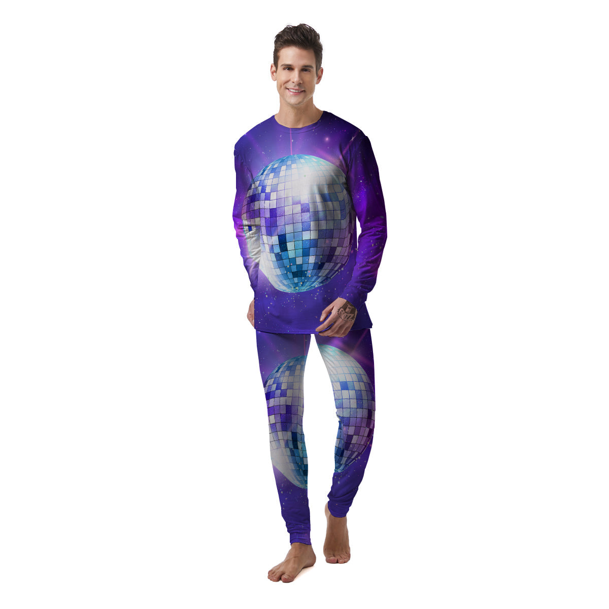 Disco Ball Ultraviolet Print Men's Pajamas-grizzshop