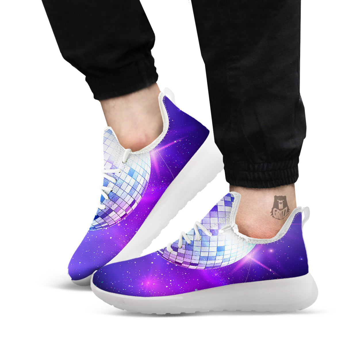 Disco Ball Ultraviolet Print White Athletic Shoes-grizzshop