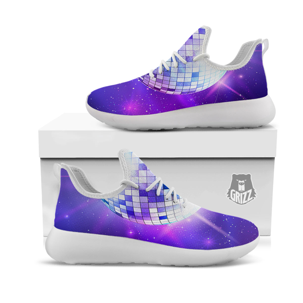 Disco Ball Ultraviolet Print White Athletic Shoes-grizzshop