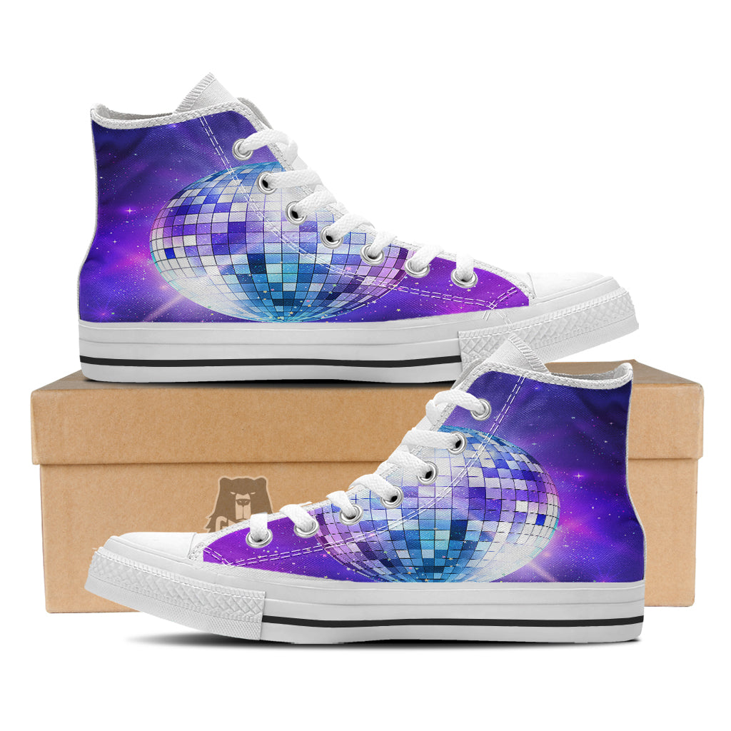 Disco Ball Ultraviolet Print White High Top Shoes-grizzshop