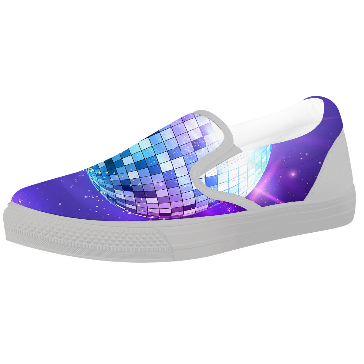 Disco Ball Ultraviolet Print White Slip On Shoes-grizzshop