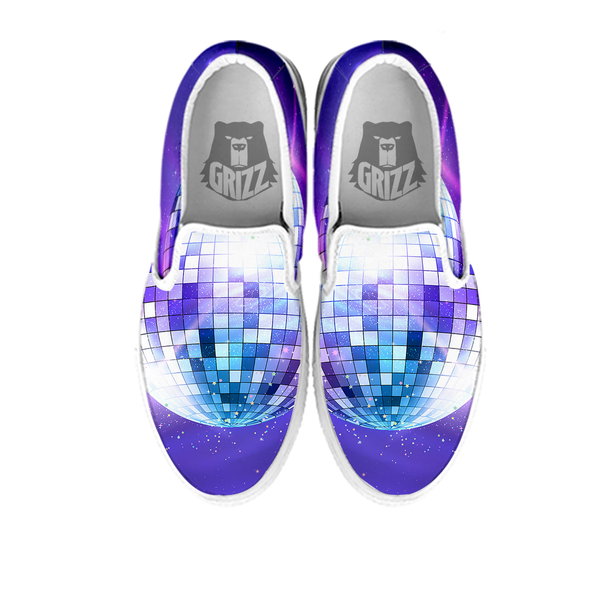 Disco Ball Ultraviolet Print White Slip On Shoes-grizzshop