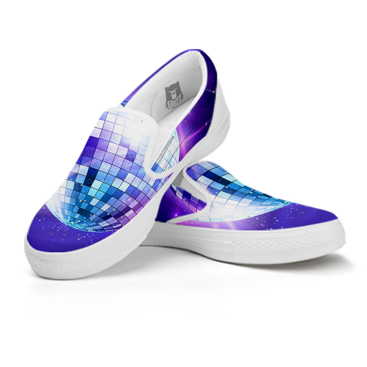 Disco Ball Ultraviolet Print White Slip On Shoes-grizzshop