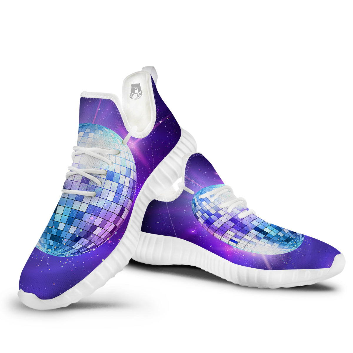 Disco Ball Ultraviolet Print White Walking Shoes-grizzshop