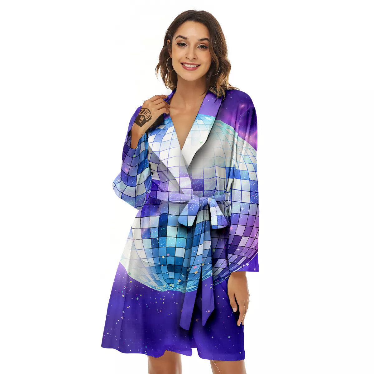 Disco Ball Ultraviolet Print Women's Robe-grizzshop