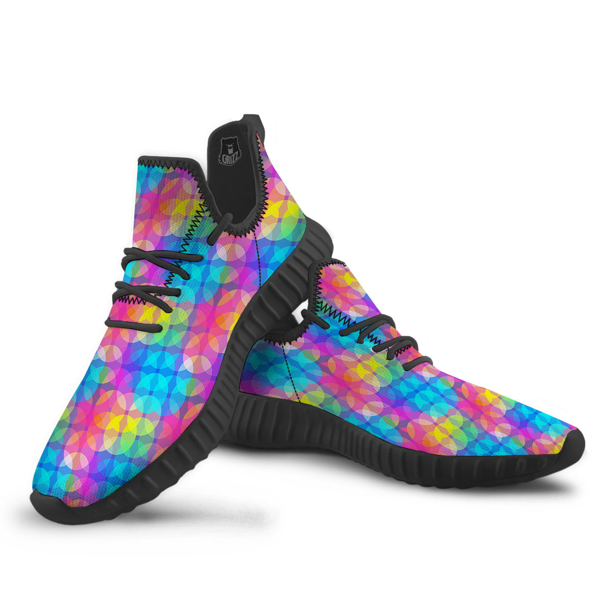 Disco Lights Colorful Print Pattern Black Walking Shoes-grizzshop