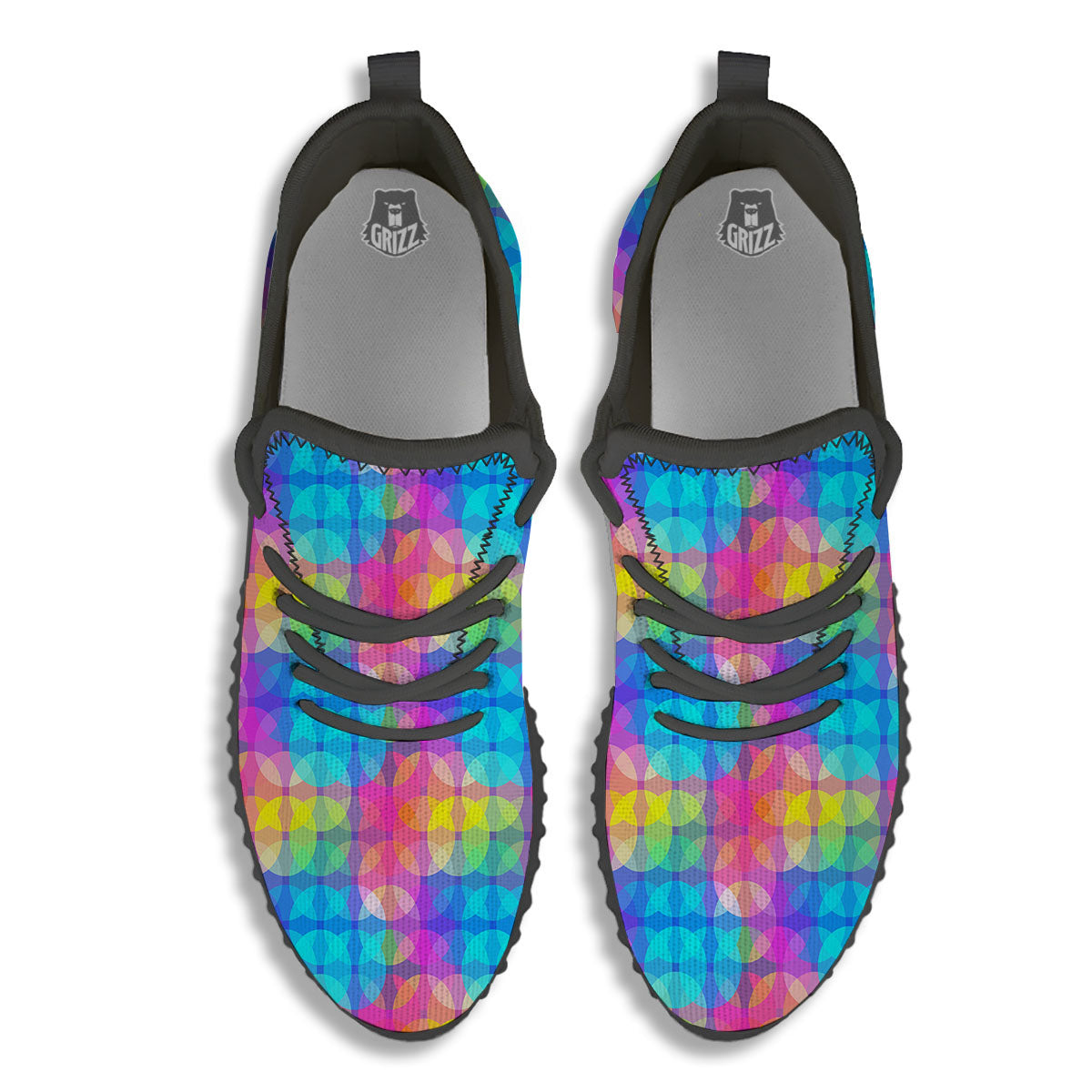 Disco Lights Colorful Print Pattern Black Walking Shoes-grizzshop