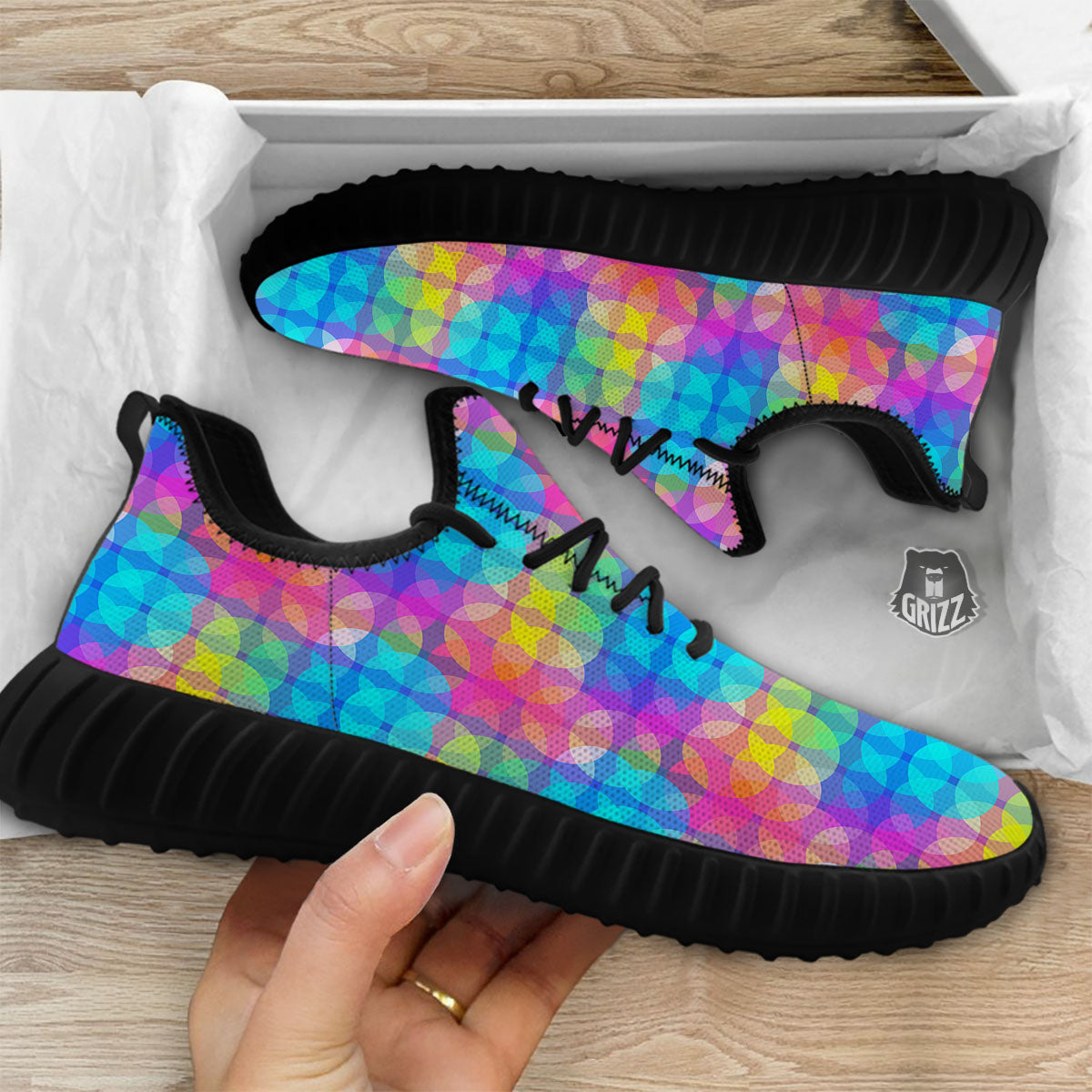 Disco Lights Colorful Print Pattern Black Walking Shoes-grizzshop