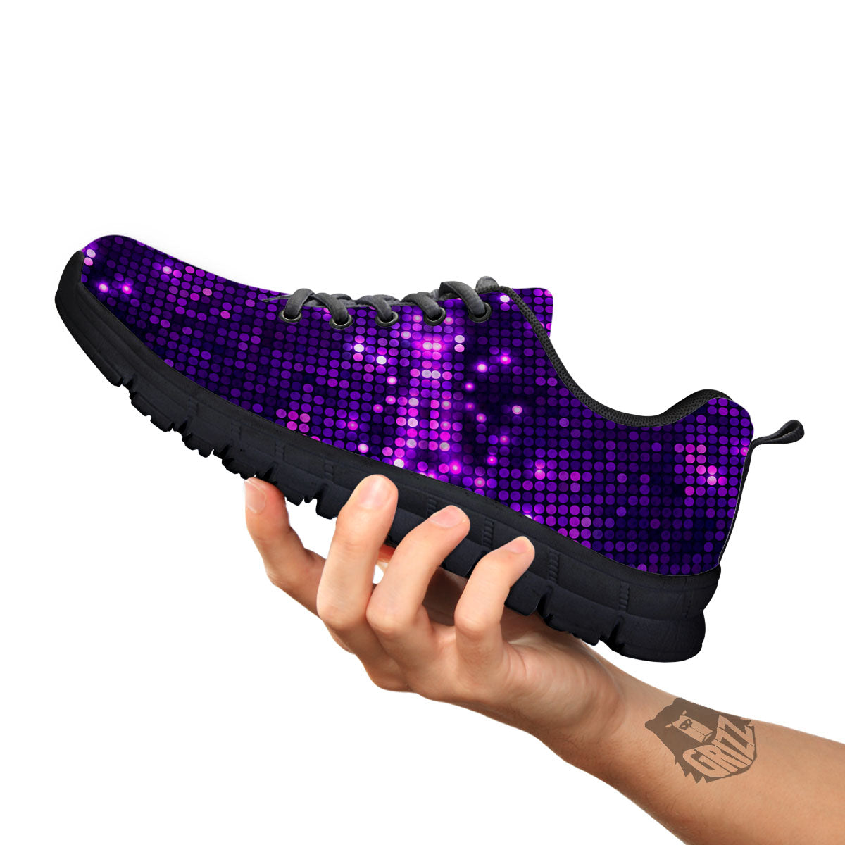 Disco Lights Purple Print Pattern Black Sneaker-grizzshop