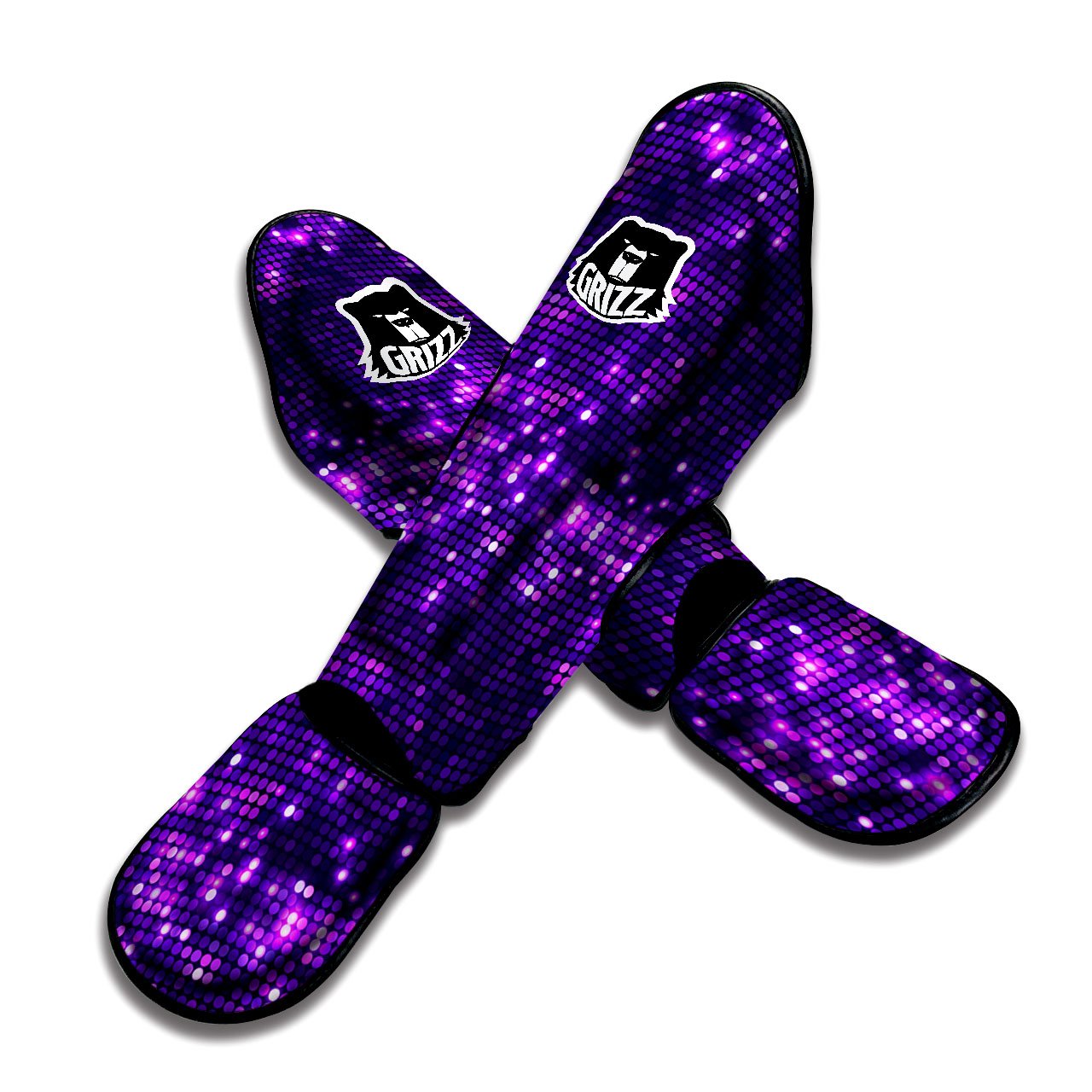 Disco Lights Purple Print Pattern Muay Thai Shin Guards-grizzshop