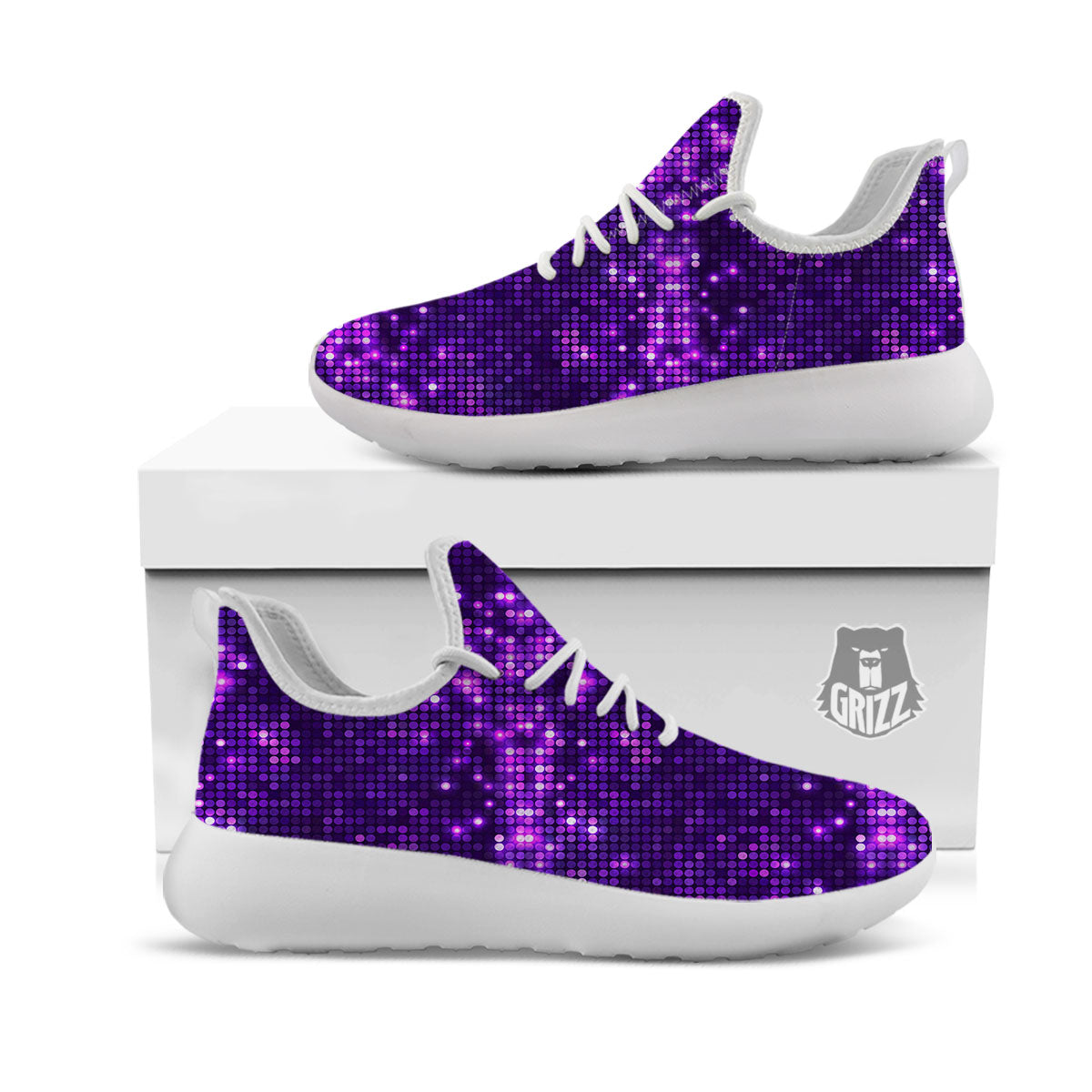 Disco Lights Purple Print Pattern White Athletic Shoes-grizzshop