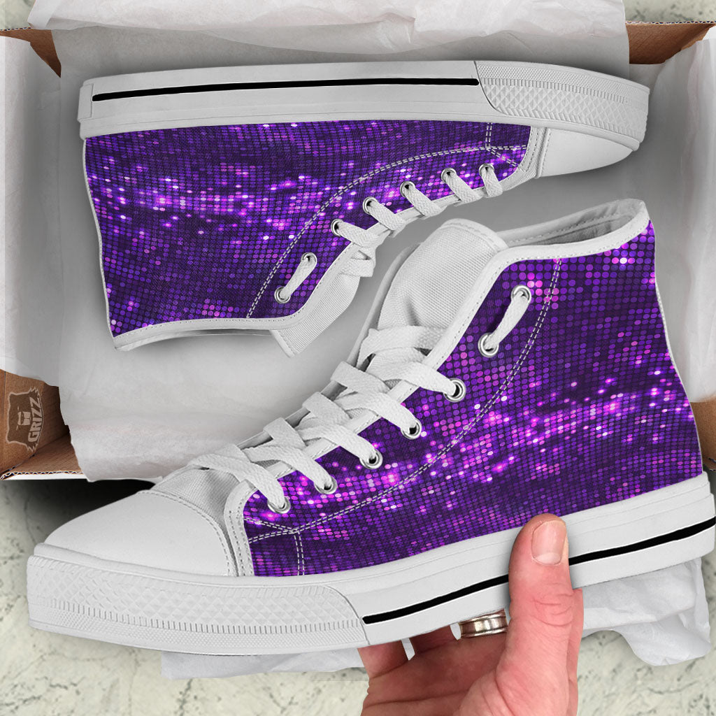 Disco Lights Purple Print Pattern White High Top Shoes-grizzshop