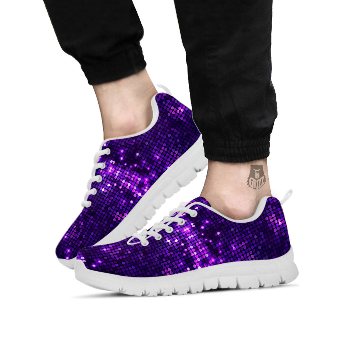 Disco Lights Purple Print Pattern White Sneaker-grizzshop