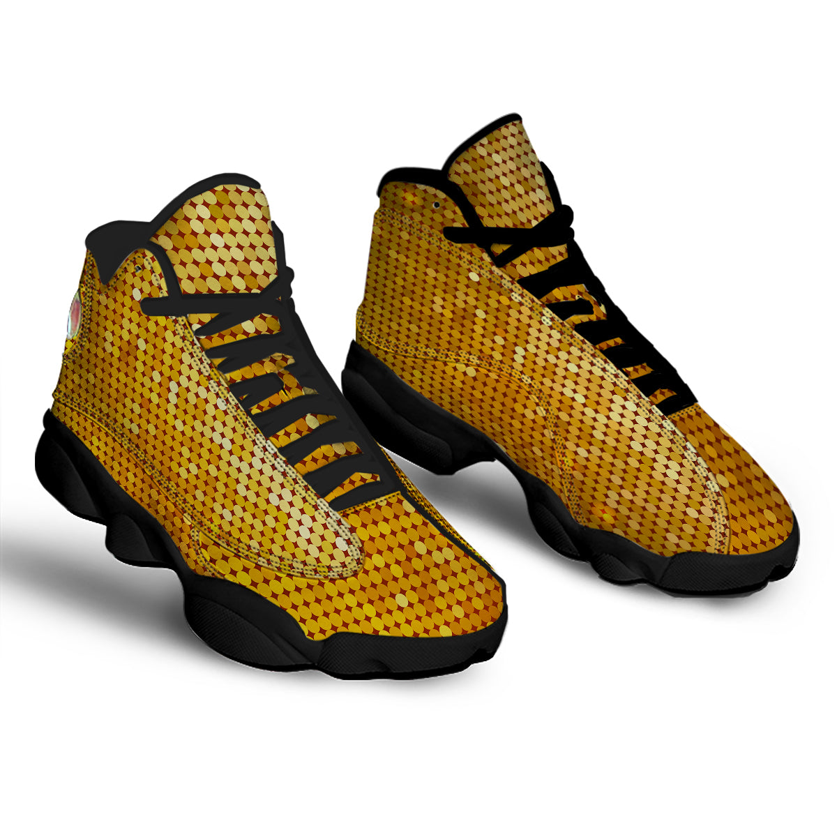 Disco Shiny Golden Texture Print Black Basketball Shoes-grizzshop