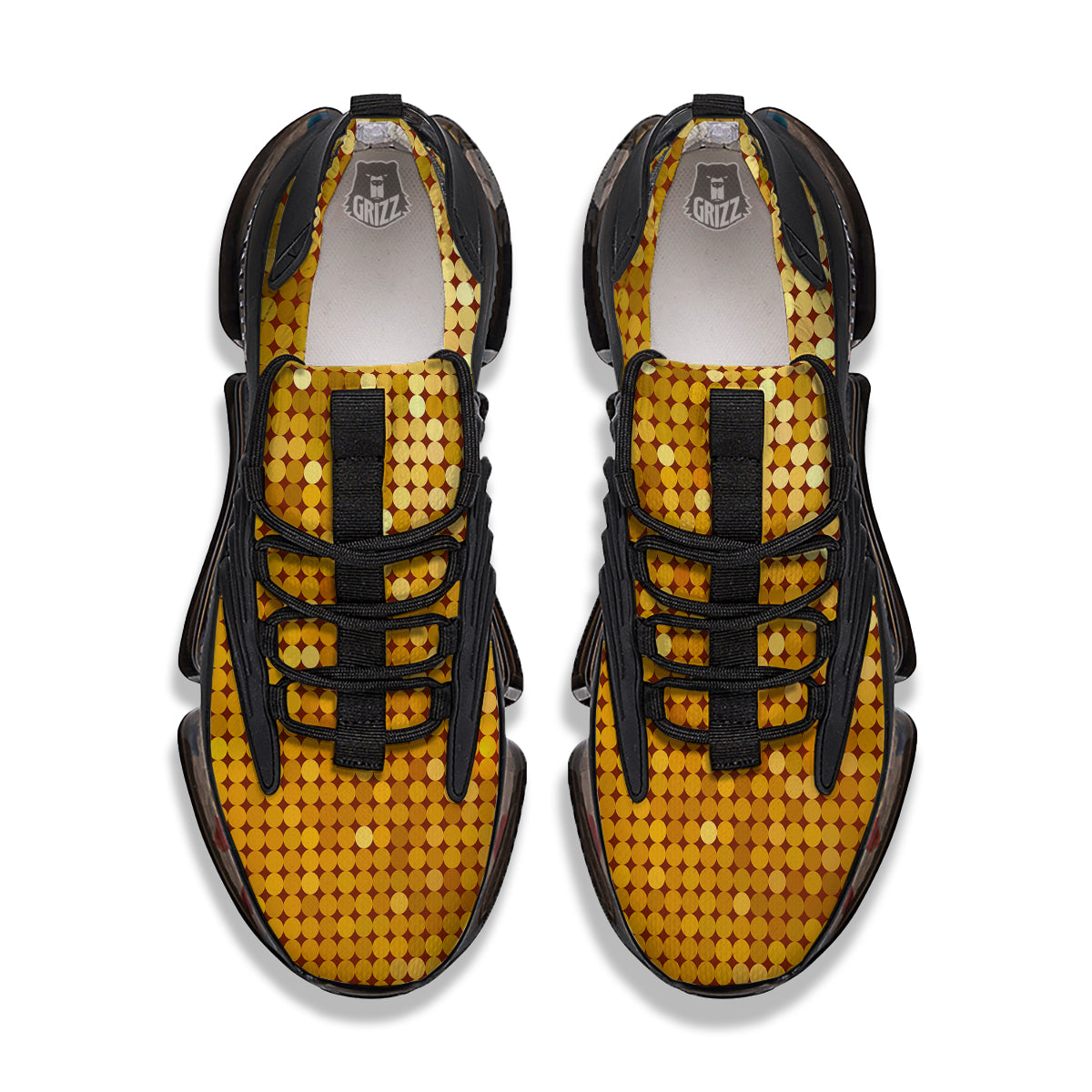 Disco Shiny Golden Texture Print Black Gym Shoes-grizzshop