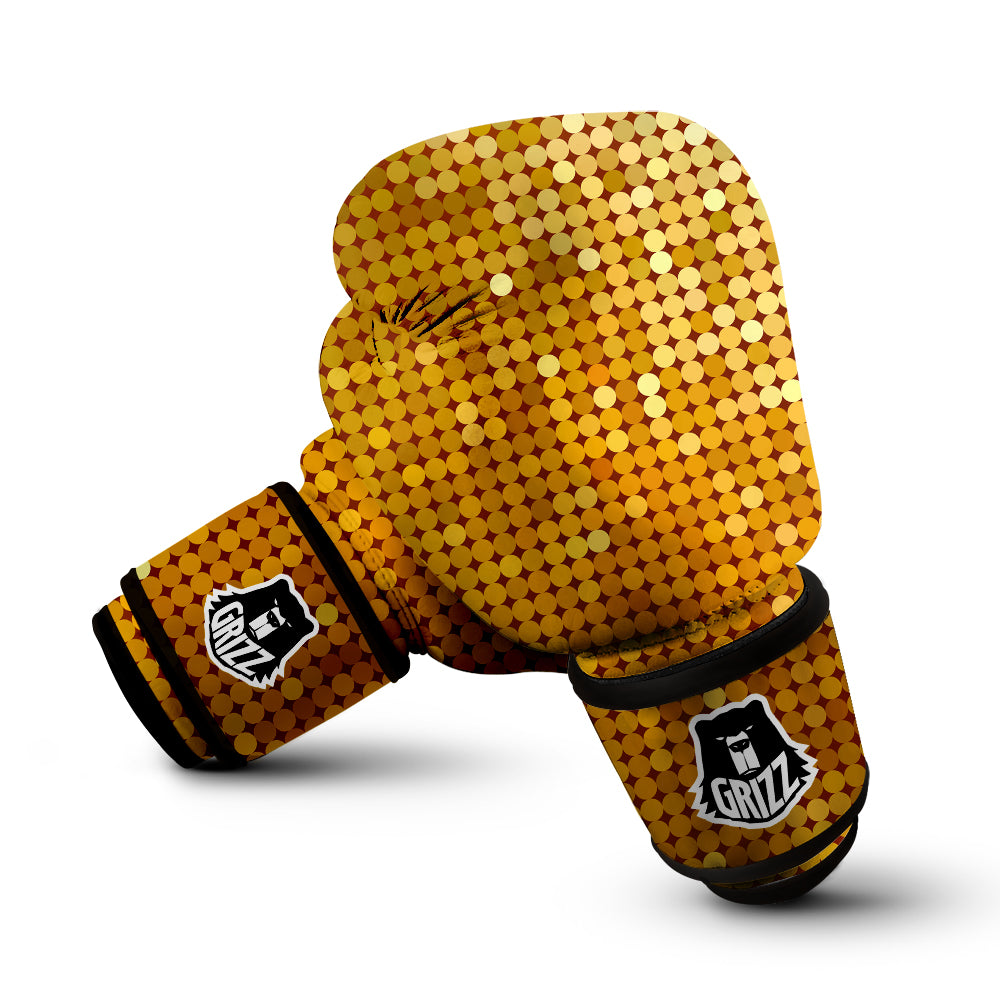 Disco Shiny Golden Texture Print Boxing Gloves-grizzshop
