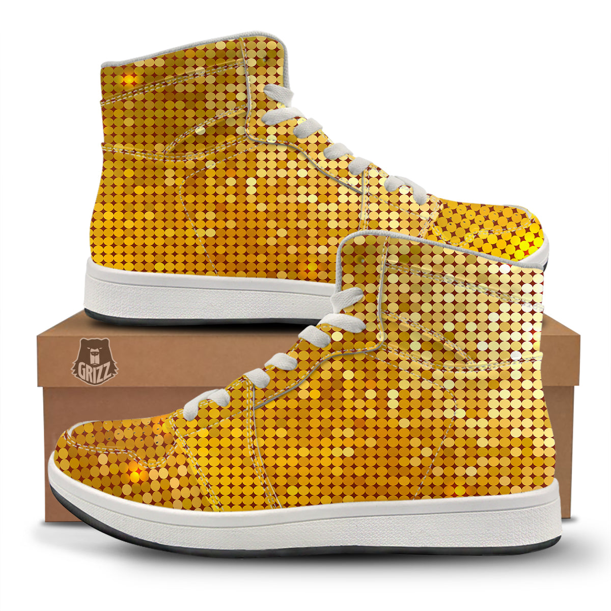 Disco Shiny Golden Texture Print High Top Sneakers-grizzshop