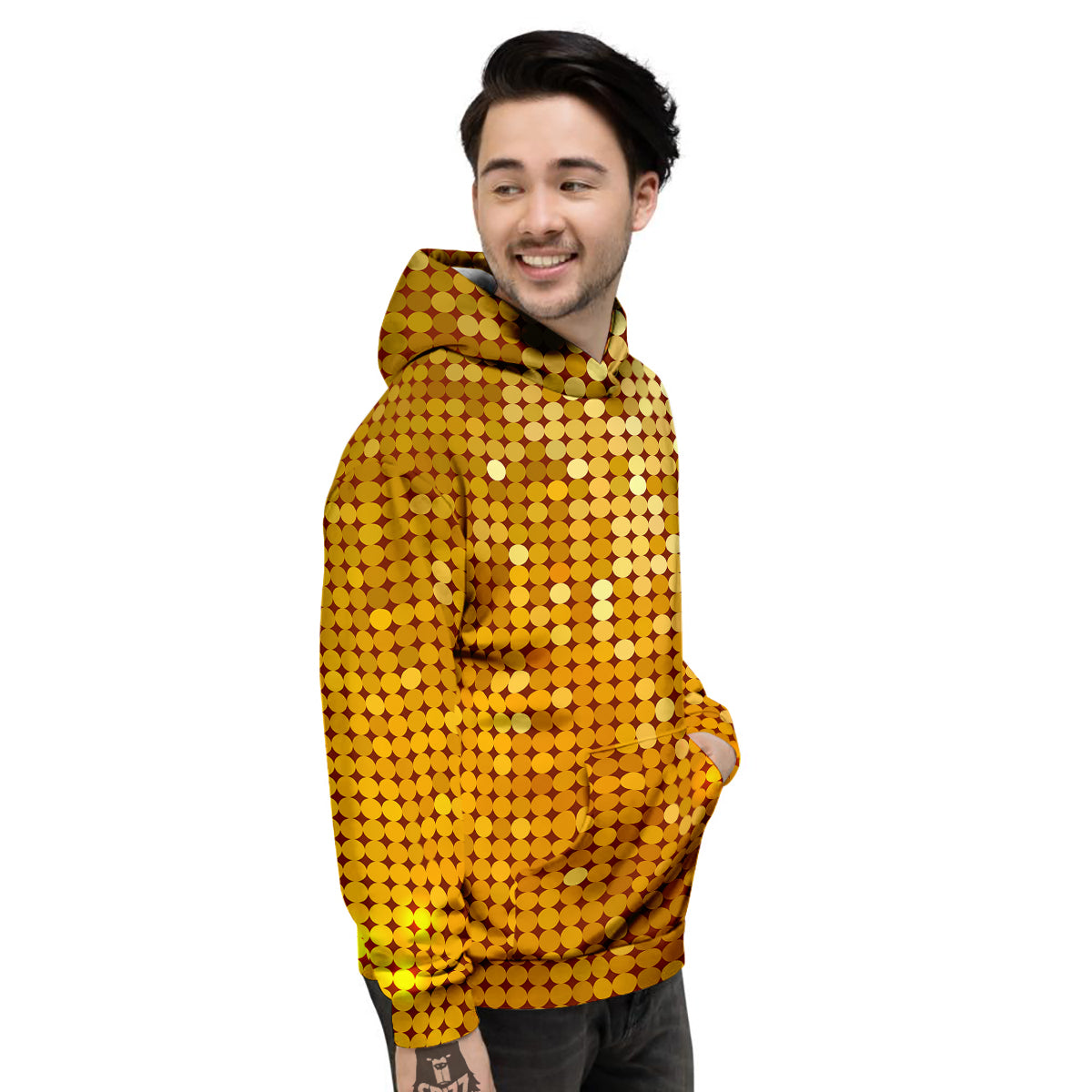 Disco Shiny Golden Texture Print Men's Hoodie-grizzshop