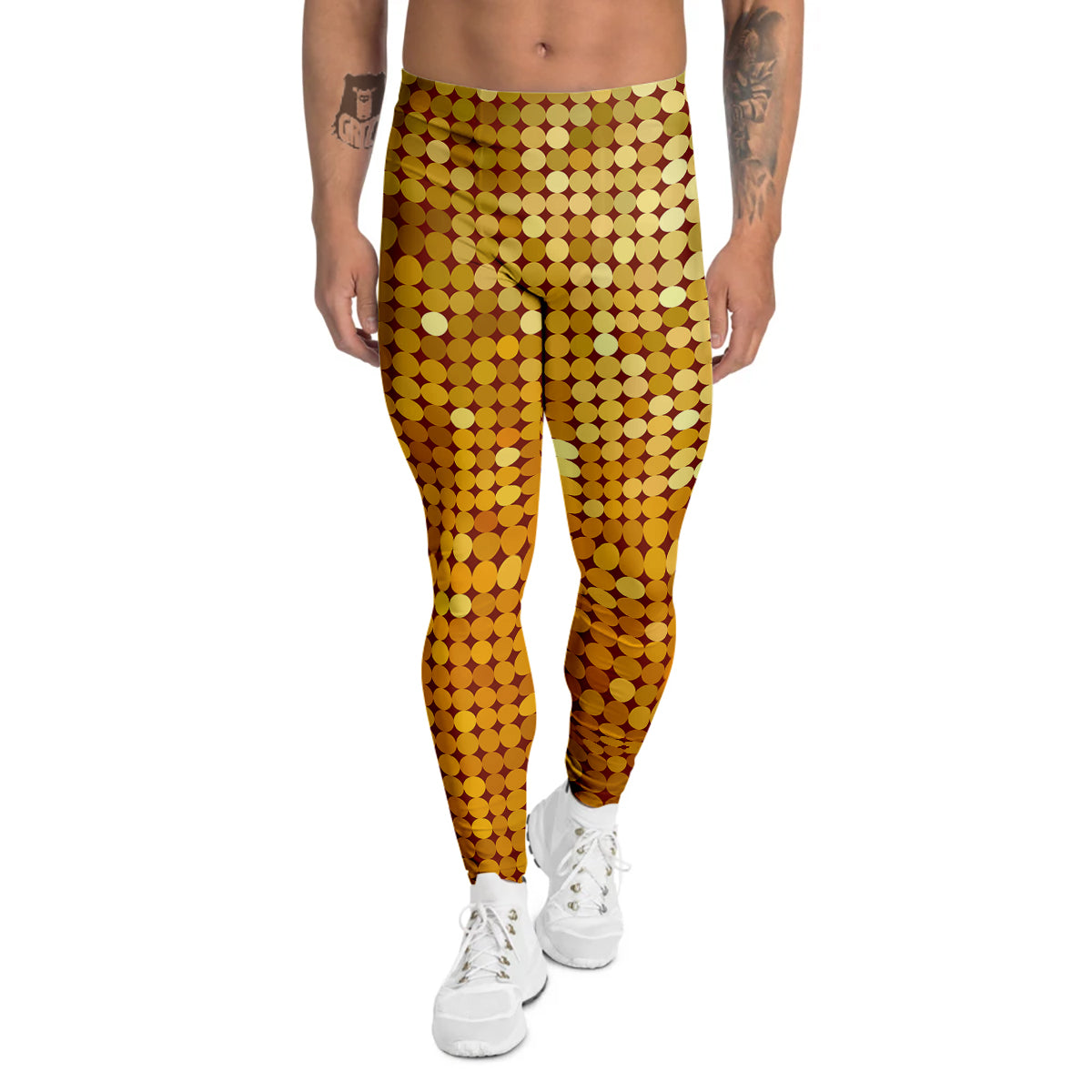 Disco Shiny Golden Texture Print Men's Leggings-grizzshop