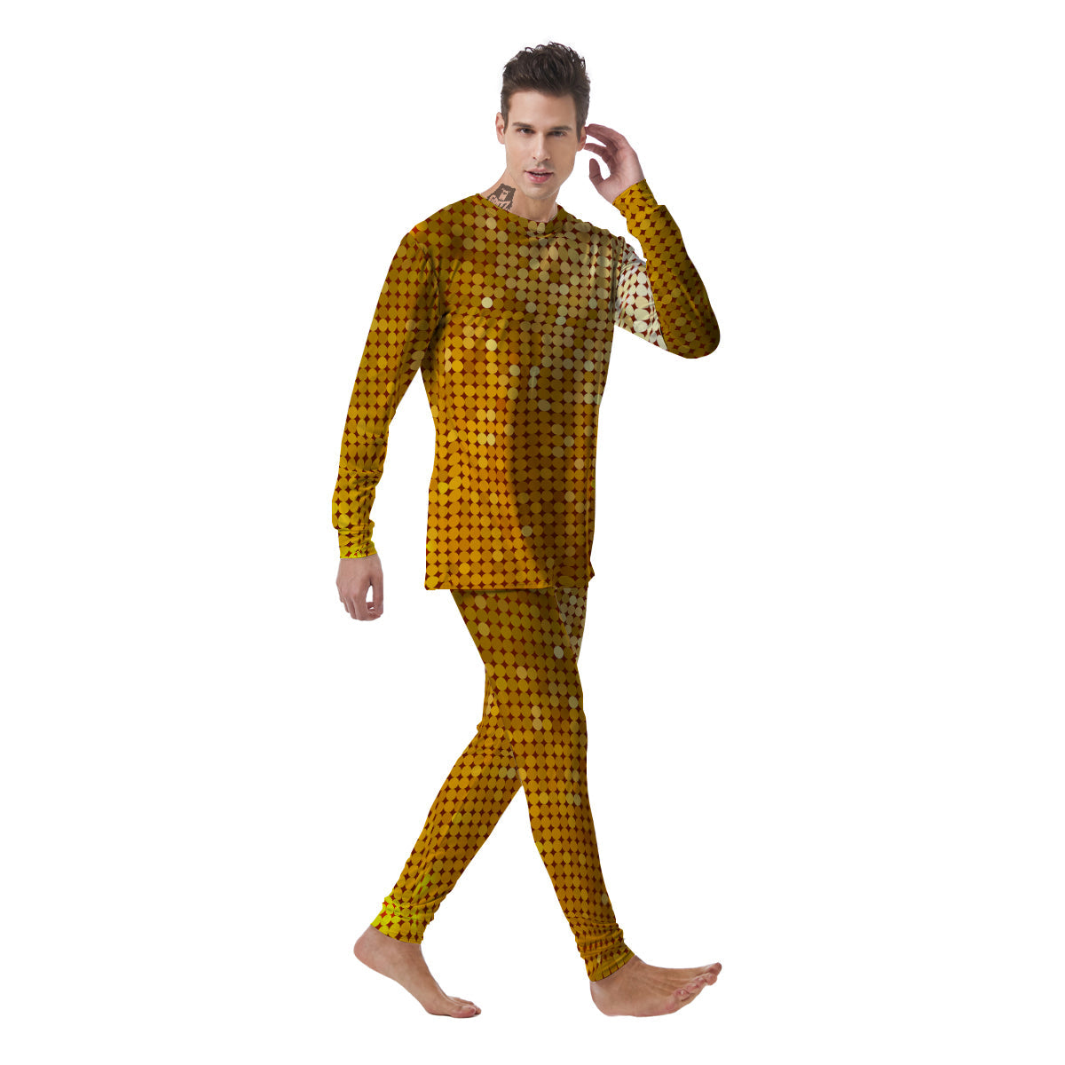 Disco Shiny Golden Texture Print Men's Pajamas-grizzshop