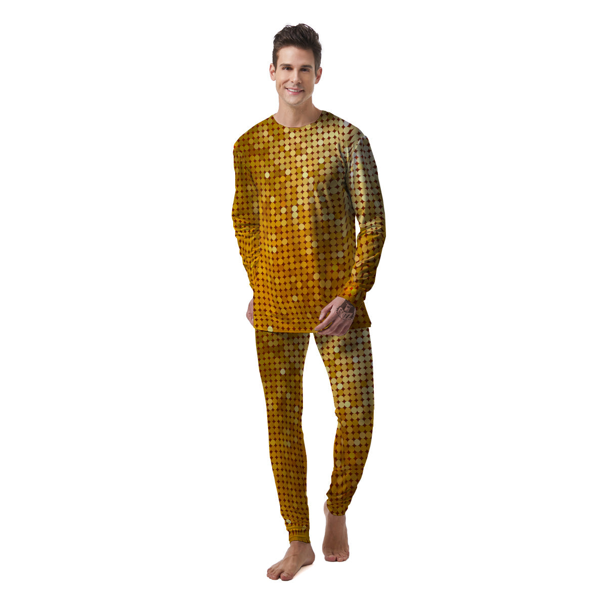 Disco Shiny Golden Texture Print Men's Pajamas-grizzshop