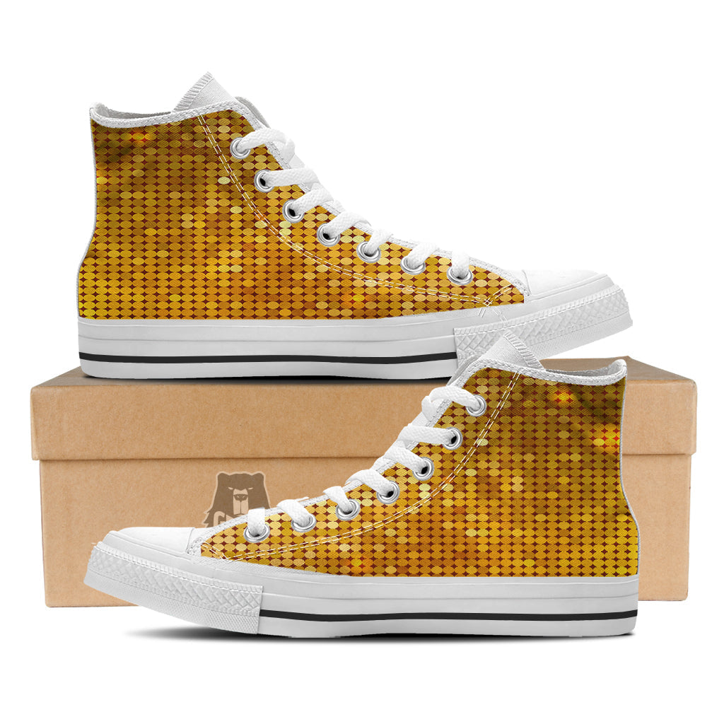 Disco Shiny Golden Texture Print White High Top Shoes-grizzshop