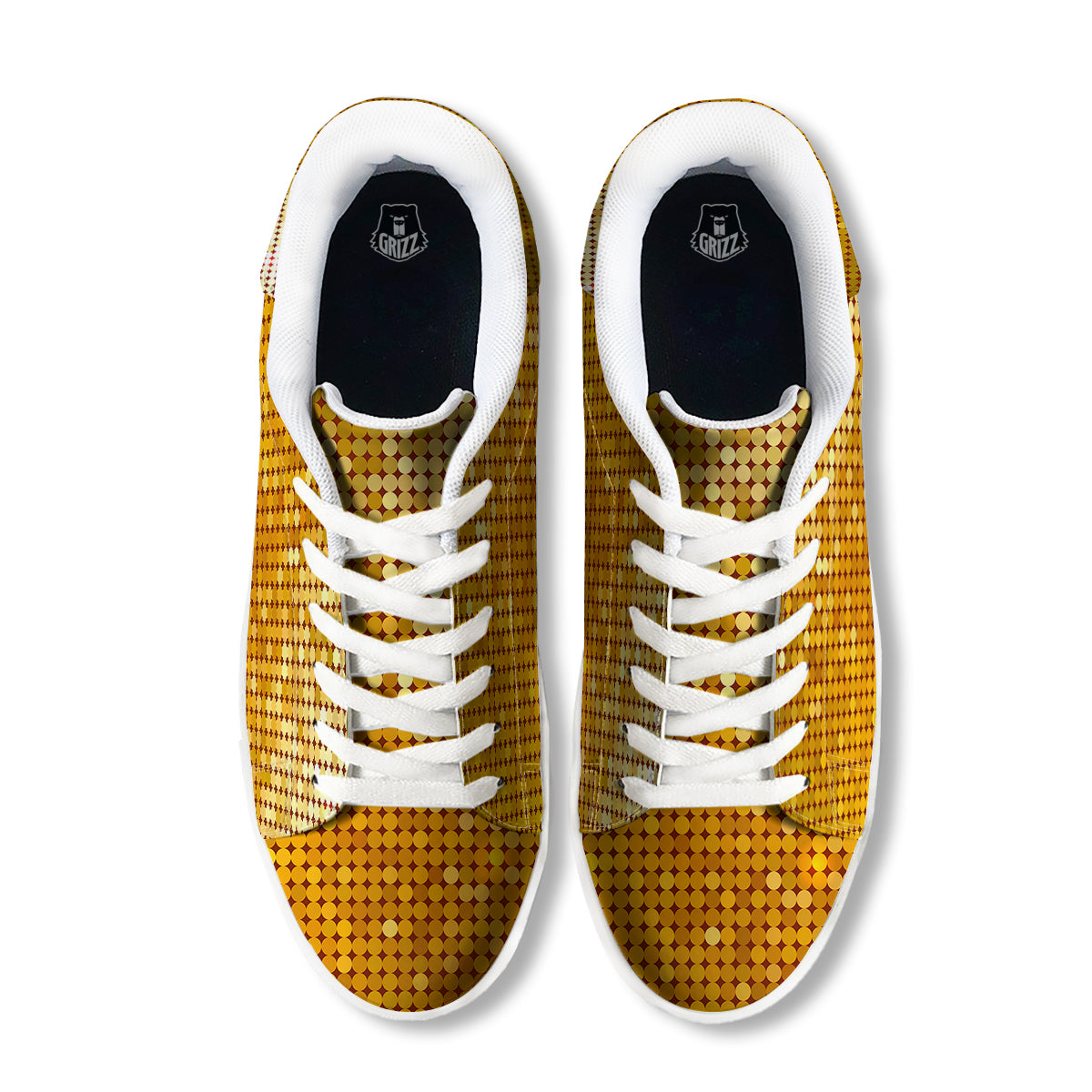 Disco Shiny Golden Texture Print White Low Top Sneakers-grizzshop