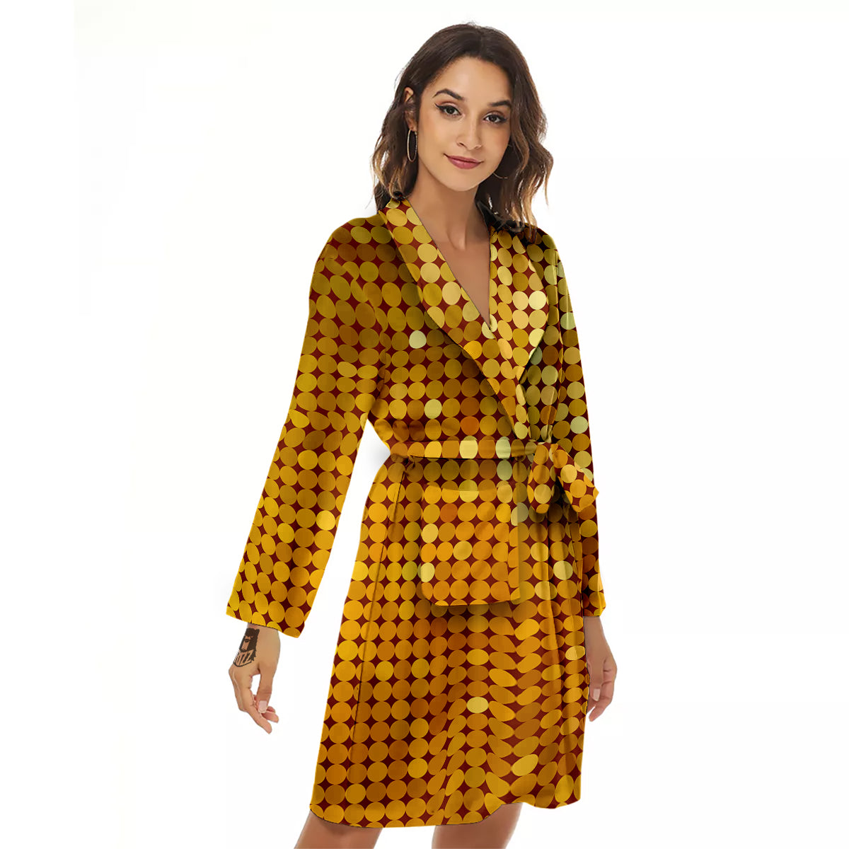 Disco Shiny Golden Texture Print Women's Robe-grizzshop