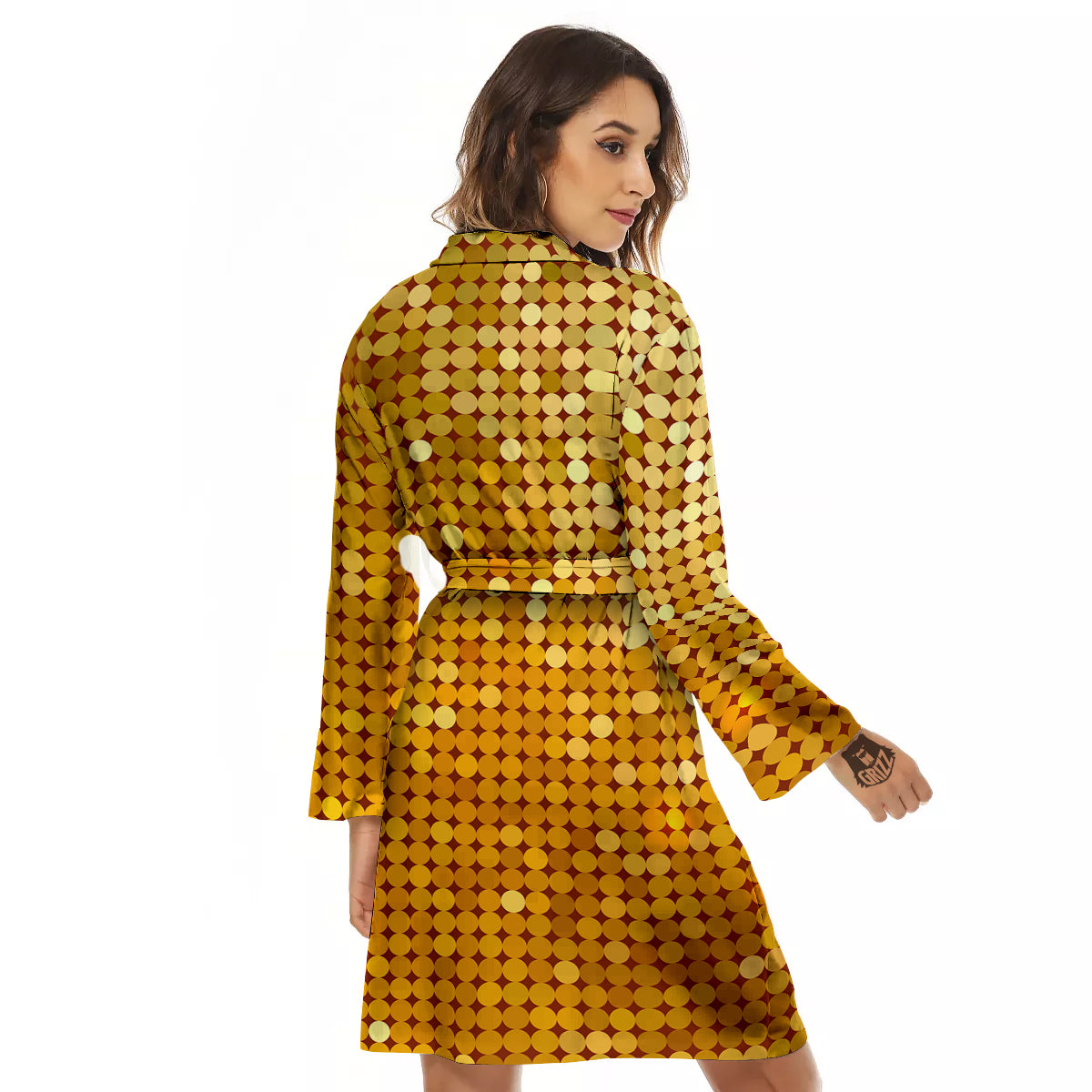 Disco Shiny Golden Texture Print Women's Robe-grizzshop