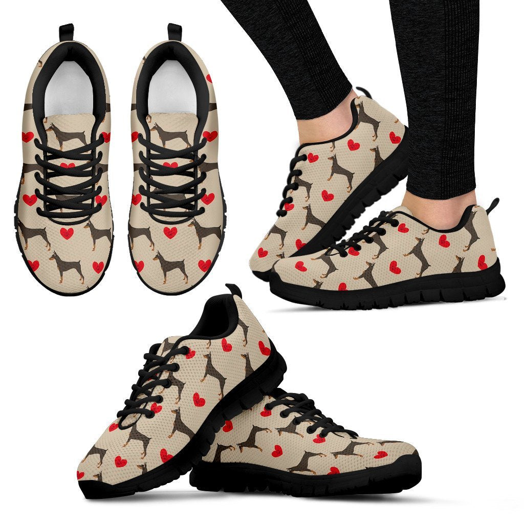 Doberman Dog Pattern Print Black Sneaker Shoes For Men Women-grizzshop