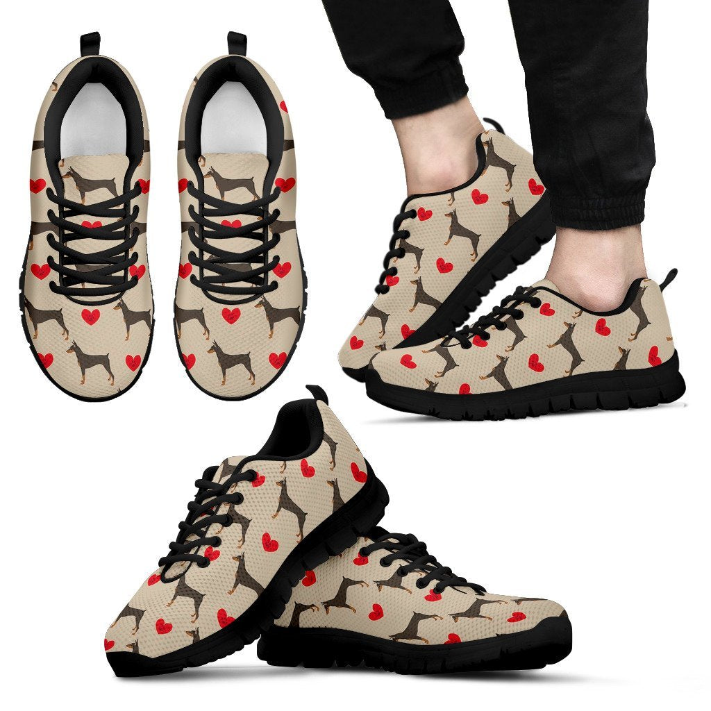 Doberman Dog Pattern Print Black Sneaker Shoes For Men Women-grizzshop
