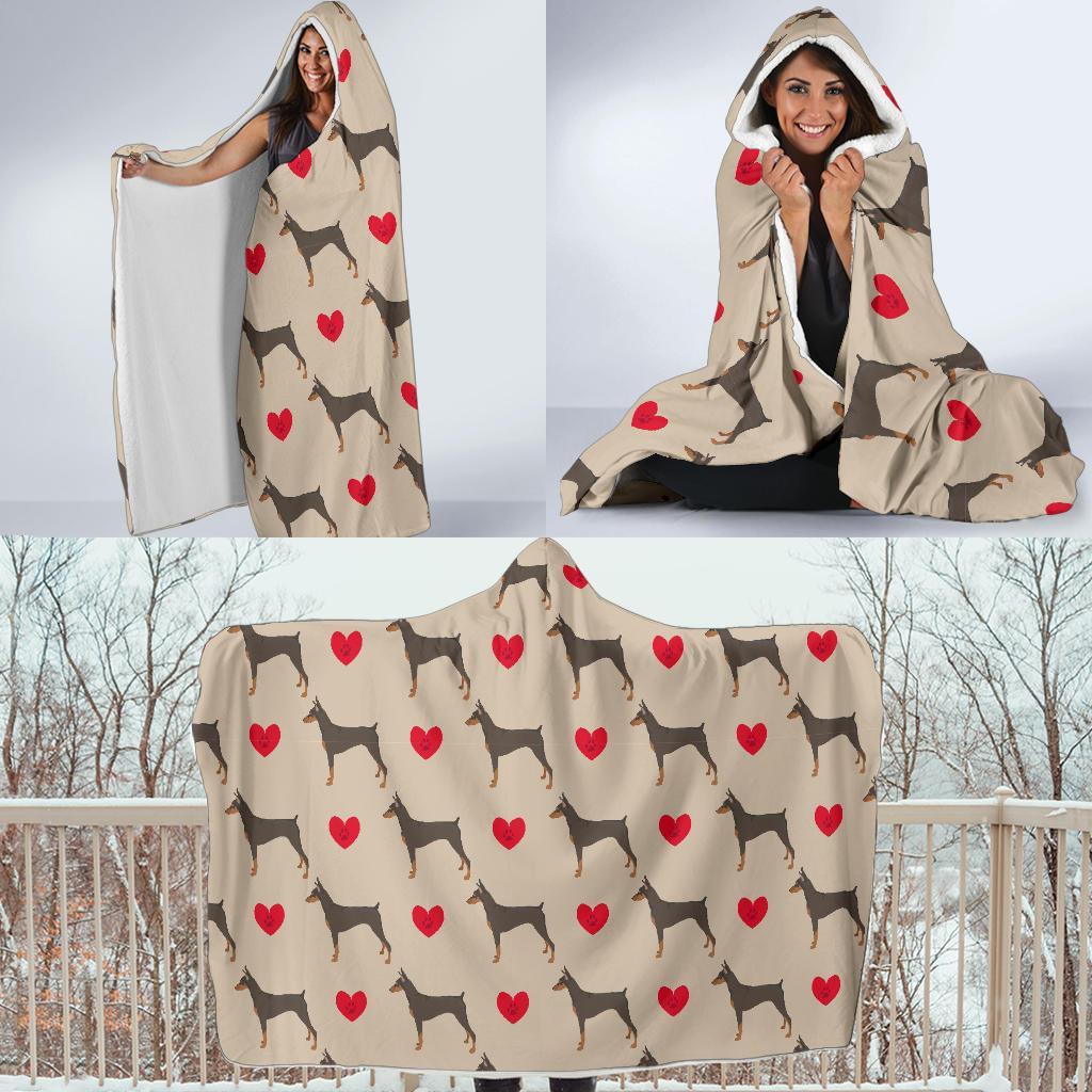 Doberman Dog Pattern Print Hooded Blanket-grizzshop