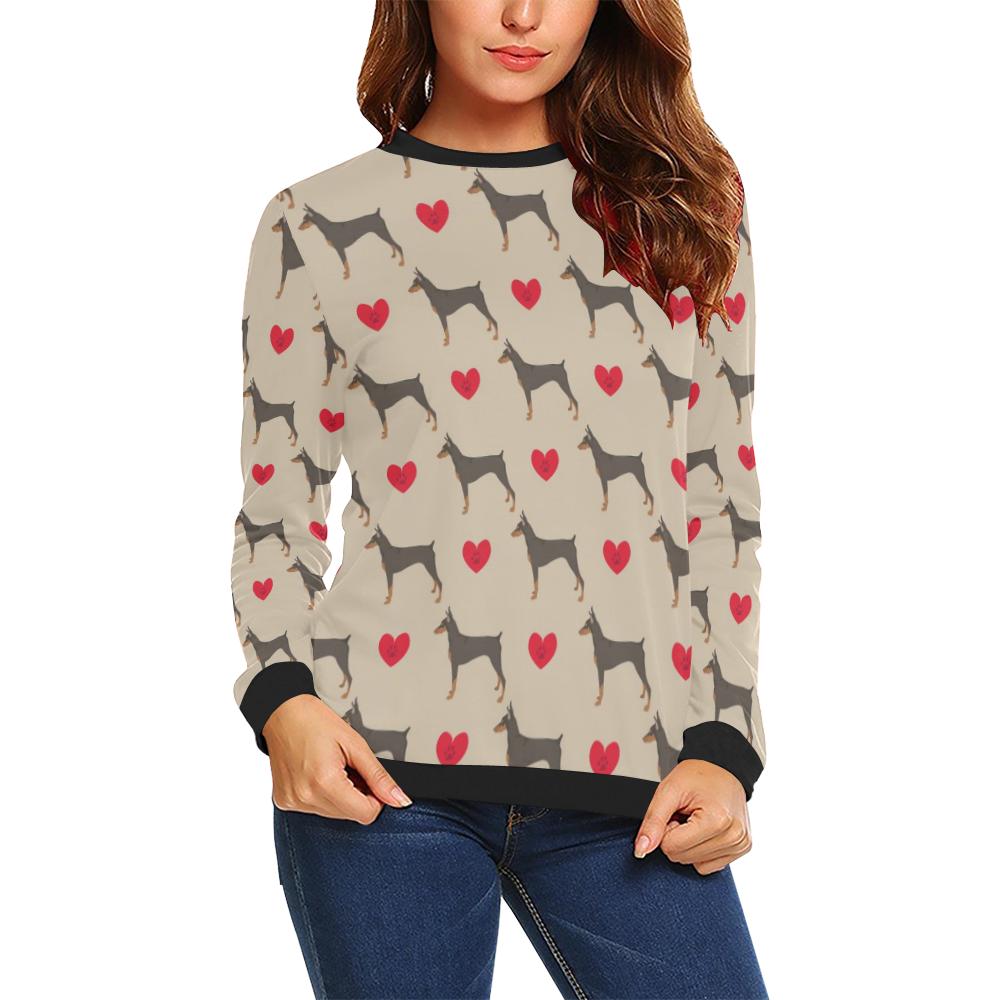 Doberman Dog Pattern Print Women Crewneck Sweatshirt-grizzshop