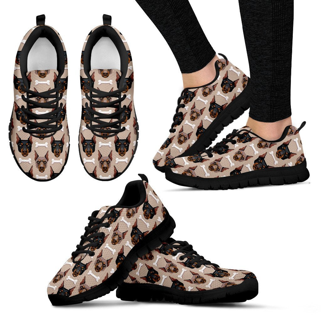 Doberman Dog Print Pattern Black Sneaker Shoes For Men Women-grizzshop