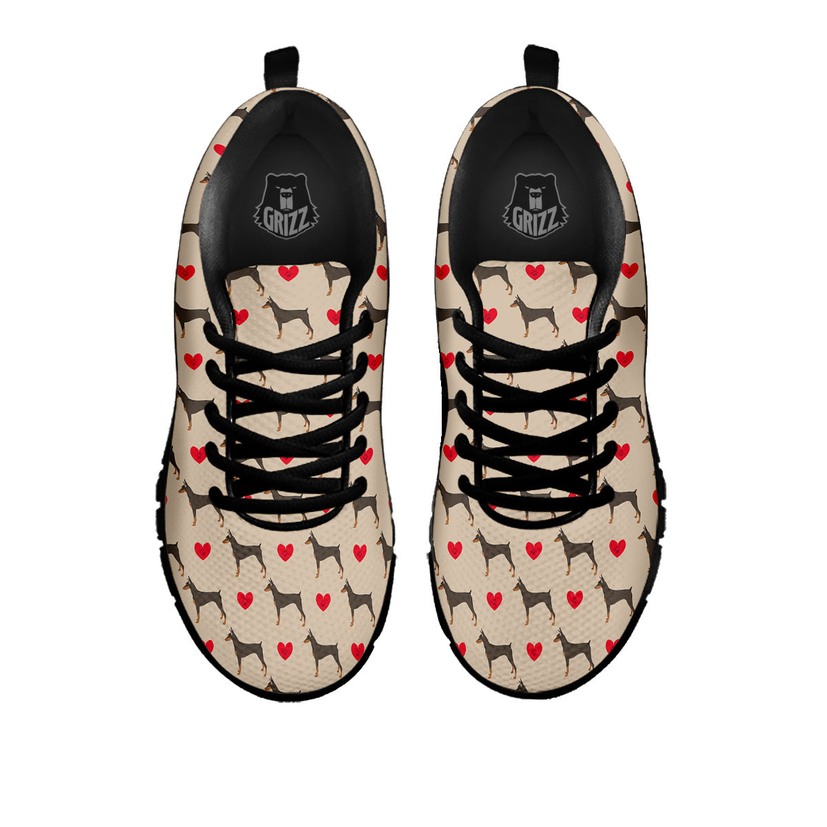 Dobermann Heart Print Pattern Black Sneaker-grizzshop