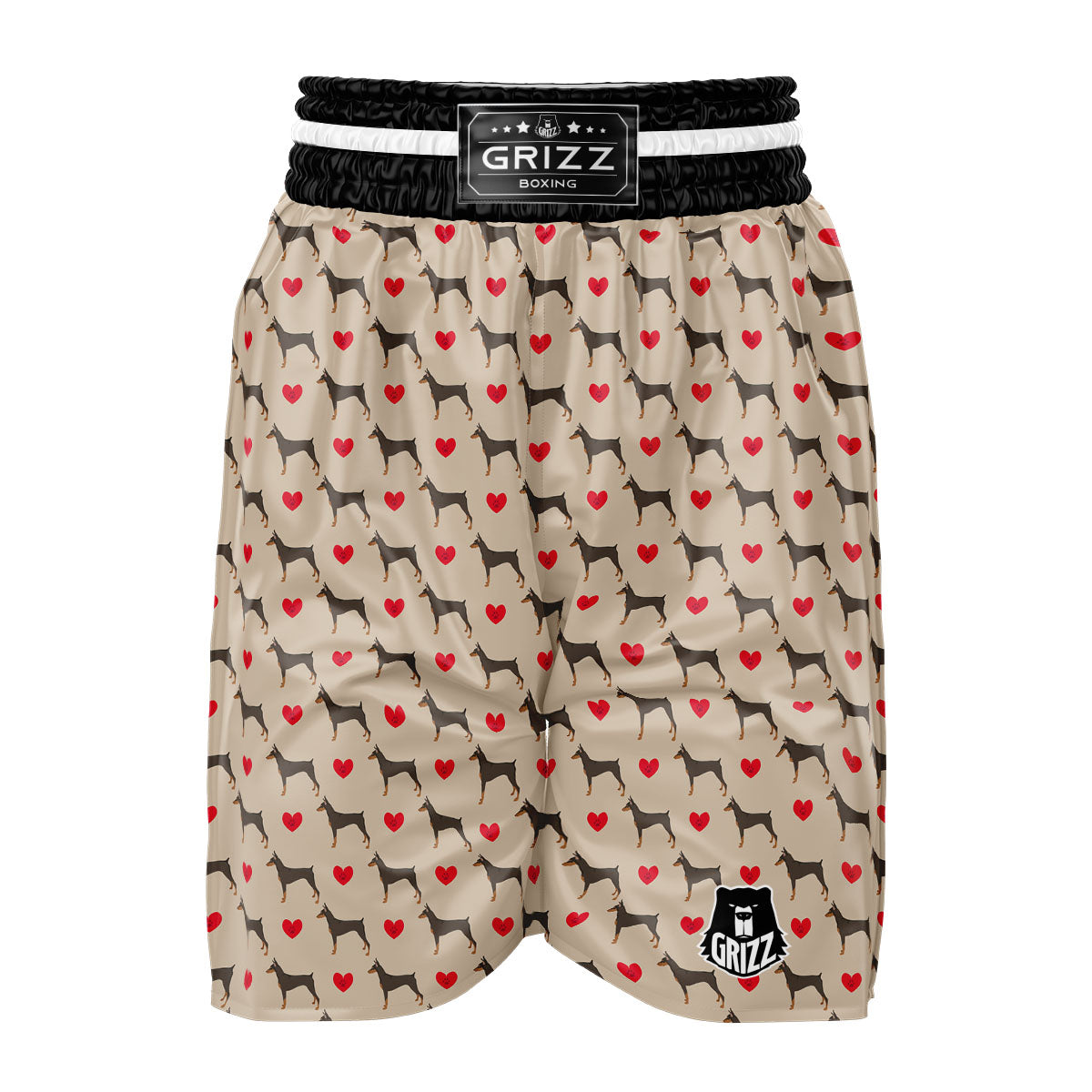 Dobermann Heart Print Pattern Boxing Shorts-grizzshop